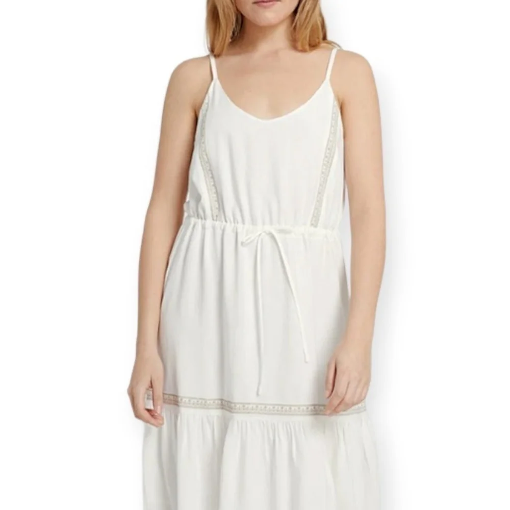 Frank and Oak White Embroidered Cami Tiered Midi Dress SZ Small - Picture 6 of 14
